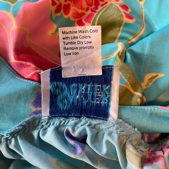Sawyer Creek Studio Aqua Blue  Purple Pink Floral Polyester House Dress Size M - Picture 5 of 5